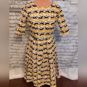 People Tree Anthropologie running horses Op Art Retro Fit and Flare Day Dress S